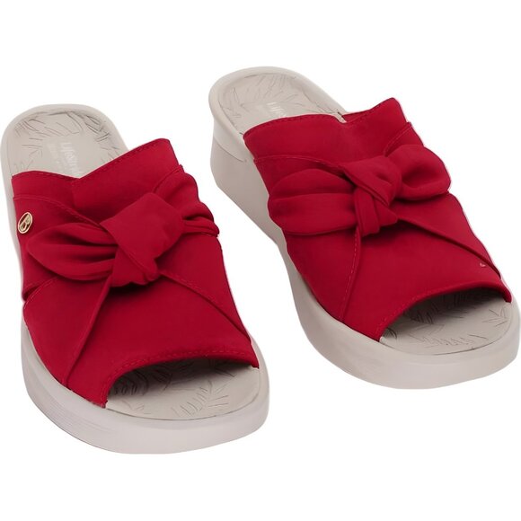 LifeStride Smile Red Wedge Slide Sandals Bow Top Comfort Slip-On US 8.5M EU 39 - Picture 1 of 6